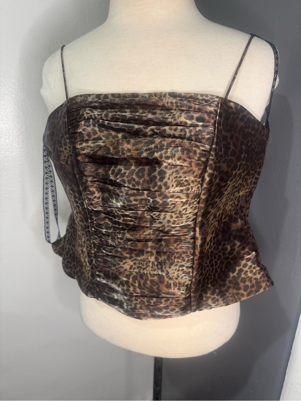 Leopard Print Satin Corset Cami - Brown